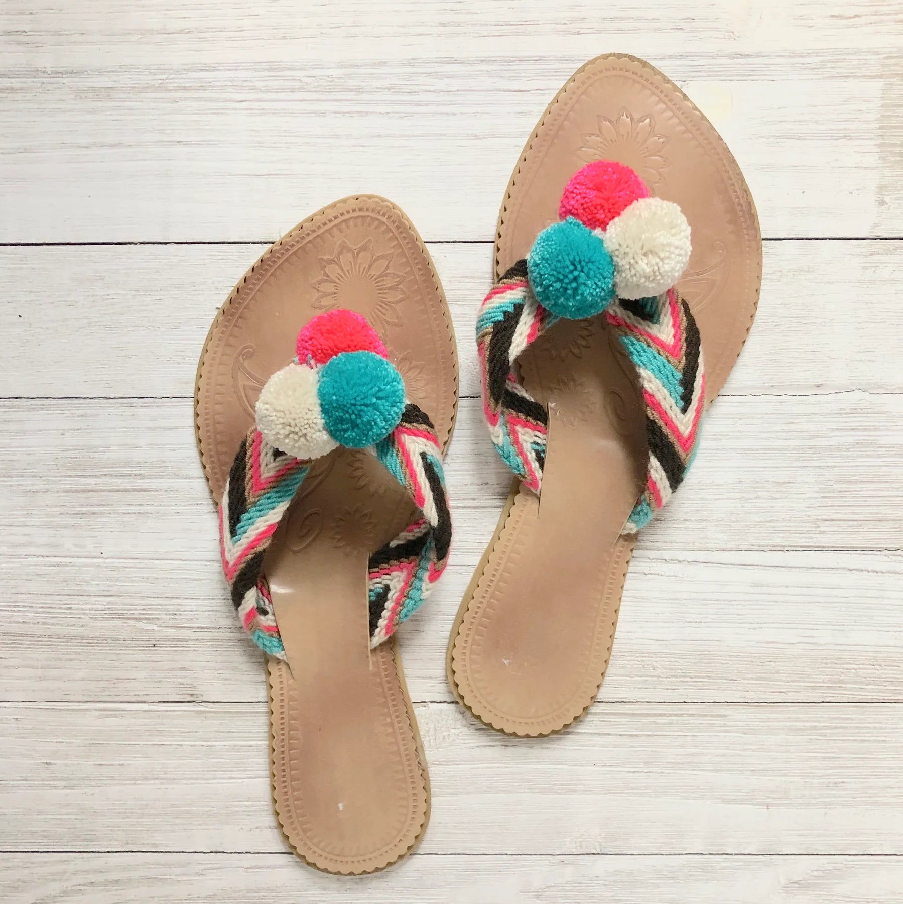 Pom pom flip flops sales