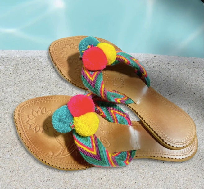 Pom Pom Sandals - summer - HOWTOKiSSAFROG