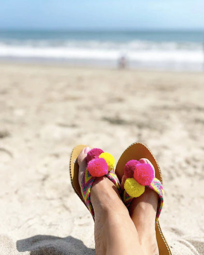 Pom Pom Sandals - summer - HOWTOKiSSAFROG