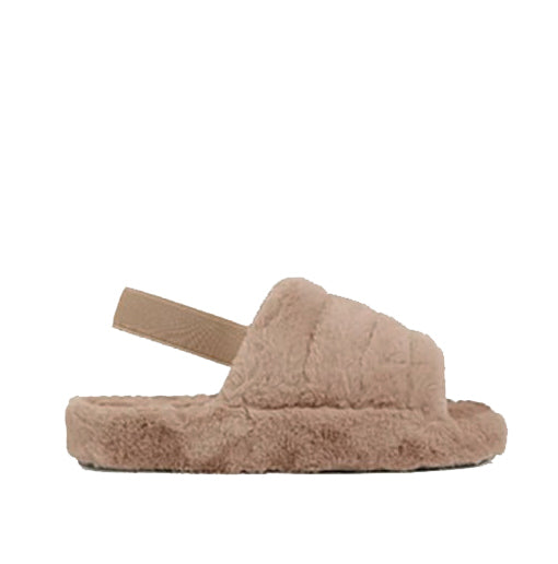 FURRY slippers w strap - BEIGE - HOWTOKiSSAFROG